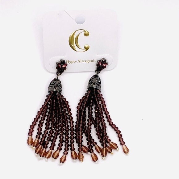 Charming Charlie Earrings Dark Purple Tassels New - Picture 2 of 7
